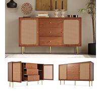 Generisch Commode avec 2 portes et 3 tiroirs - En rotin - Avec tiroir - Étagère réglable - Pour salon, chambre à coucher - Noyer - H90/L150/T40 cm