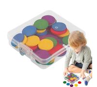 Generisch Compteur de mathématiques en bois - 50 pièces avec puces de comptage colorées - Jouet éducatif rond - Matériel scolaire - Outil de développement du cerveau pour d'âge préscolaire en