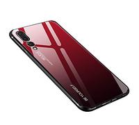 generisch Coque pour Huawei P20 Pro, Verre Trempé Arrière en Dégradé + Bords Couvrants Silicone TPU Souple Hybride Étui Antichoc Anti Rayures Case pour Huawei P20 Pro (Rouge-Noir)