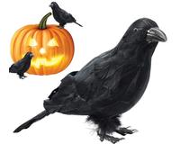 Generisch Corbeau d'Halloween - Figurine de corbeau noir réaliste - Réplique d'oiseau pour l'extérieur, le jardin, la terrasse, la maison effrayante, fête déguisée