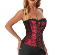Generisch Corset pour femme - Motif floral - Denim - Corset bustier, rouge, XXL