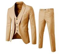 Generisch Costume 3 pièces pour homme - Coupe moderne - Pour mariage, affaires, témoin, bal de fin d'année, veste - Pantalon - Sans repassage - Facile d'entretien, kaki, S