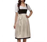 Generisch Costume allemand Oktoberfest pour femme dans un style classique bavarois comme robe de fête cosplay unie avec tablier décoratif, beige, M
