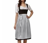 Generisch Costume allemand Oktoberfest pour femme dans un style classique bavarois comme robe de fête cosplay unie avec tablier décoratif, gris, S