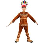 Generisch Costume authentique pour enfant, style peuples autochtones, pour spectacles sur scène, occasions festives, marron, 4-6 ans