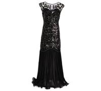 Generisch Costume Charleston pour femme - Robe Gatsby - Robe vintage à paillettes - Perles dorées - Robe de soirée élégante - Robe de bal - Robe de cocktail - Style Art Déco des années 1920, B05