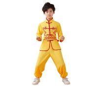 Generisch Costume chinois pour garçons et filles Uniformes d'entrainement Arts traditionnels Wing Chun Tenues, jaune, 7-8 ans