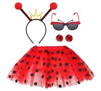 Generisch Costume d'animal pour femme - Ensemble d'accessoires de déguisement de coccinelle - Serre-tête et tutu - Rouge et noir à pois - Pour carnaval, anniversaire, fête