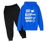 Generisch Costume de baptême pour bébé garçon fans de football - Cadeau de sport - Sweat à capuche - Pantalon de rugby - Sport rétro - Survêtement pour enfants garçons et filles, bleu, 5-6 ans