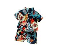 Generisch Costume de carnaval pour bébé 80 - Manches courtes - Imprimé botanique tropical - Ensemble chemise et short - Costume pour tenues d'hiver nouveau-né bébé, rouge, 1-2 ans
