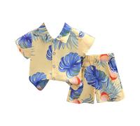 Generisch Costume de carnaval pour bébé 80 - Manches courtes - Imprimé botanique tropical - Ensemble chemise et short - Costume pour tenues d'hiver nouveau-né bébé, jaune, 1-2 ans