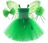 Generisch Costume de carnaval pour enfant - Tenue de fée magique avec ailes - Baguette magique et fleurs - Serre-tête - Costume de carnaval - Costume d'elfe - Thème forêt - Jeu de rôle pour fille de 2