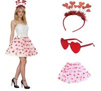 Generisch Costume de carnaval pour femme - Costume de Saint Valentin - Avec serre-tête en forme de cœur - Jupe rose - Costume de cœur complet pour la Saint-Valentin, le carnaval, Halloween, les fêtes