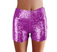 Generisch Costume de carnaval pour femme - Short à paillettes disco - Brillant - Mini short de jazz - Stretch - Danse, Rose, L
