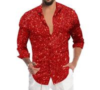 Generisch Costume de carnaval pour homme - T-shirt à manches longues - Automne décontracté - Impression 3D - T-shirt hawaïen à manches longues, rouge, XL