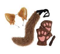 Generisch Costume de chat pour femme - Bandeau avec oreilles de chat - Avec clochette - Pattes de chat - Gants et queue de chat - Idéal pour le carnaval, les fêtes costumées