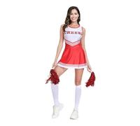 Generisch Costume de cheer Leader pour femme - Uniforme de pom-pom girl - Robe d'écolière avec chaussettes - Carnaval - Robe de fête - Sans manches - Mini robe de pom-pom girl