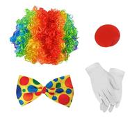 Generisch Costume de clown pour enfant - Ensemble de 4 pièces avec perruque afro, gants, nez rouge - Accessoire pour enfant, femme, homme, cosplay - Accessoires de cirque - Ensemble de déguisement
