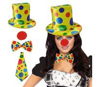 Generisch Costume de clown pour enfant - Ensemble de quatre pièces comprenant nœud papillon, cravate, chapeau, nez rouge, costume de clown - Accessoires pour enfant, femme, homme, cosplay, cirque