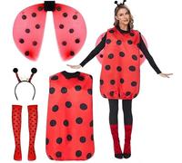 Generisch Costume de coccinelle pour femme - Ensemble complet avec gilet, bas, ailes et bandeau - Parfait pour Halloween, carnaval et fêtes cosplay