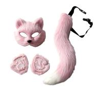 Generisch Costume de cosplay en fausse fourrure avec queue de renard, chat, loup, masque en peluche, gants moelleux, pour Halloween, Noël, fête pour filles et femmes