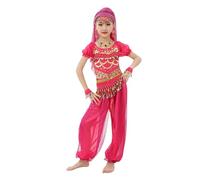 Generisch Costume de danse de personnalité indienne mignonne pour filles spectacle de danse du ventre Ensemble filet à paillettes, Rose, 3-4 ans