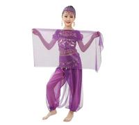 Generisch Costume de danse de personnalité indienne mignonne pour filles spectacle de danse du ventre Ensemble filet à paillettes, lilas, 7-8 ans