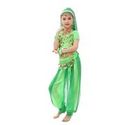 Generisch Costume de danse indien mignon pour fille, spectacle de danse pour enfants, danse du ventre, ensemble en maille à paillettes (vert, 7-8 ans)