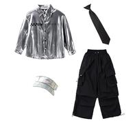 Generisch Costume de danse jazz à paillettes scintillantes pour enfants, spectacle sur scène, chœur de concert, danse de rue, tenue de performance, gris, 7-8 ans