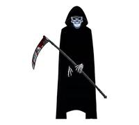 Generisch Costume de faucheuse - Capuche - Cape de mort d'Halloween avec gants crâne - Grande taille - 4 tenues de cosplay - Déplacement effrayant de la robe