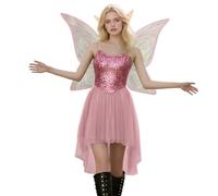 Generisch Costume de fée Clochette pour femme - Mini robe avec ailes de papillon - Pour Halloween, carnaval, fête