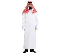 Generisch Costume de fête de carnaval Dubaï Adulte Homme Blanc Arabe Rouge Turban Show Costume de scène (Blanc, L)