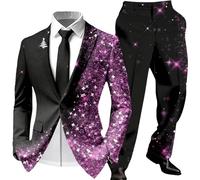 Generisch Costume de fête extravagant pour homme avec dégradé pailleté - Tenue de spectacle deux pièces composée d'une veste et d'un pantalon - Costume glamour pour le Nouvel An et la scène, Style_v06