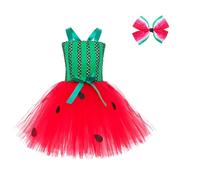 Generisch Costume de fruits et légumes pour fille - Robe tutu de pastèque pour spectacles de danse, fêtes, jupe de jeu avec ourlet à volants - Taille élastique pour tout-petits et enfants, rouge, 2-3