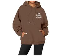 Generisch Costume de Jésus « I Am a Child of God Christ » Sweat à capuche ample Jésus Y2k Sweatshirts décontractés Automne Hiver Pull surdimensionné à manches longues Chrétien Sportif, 05#_café, M