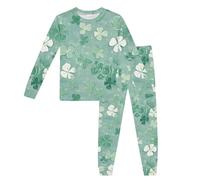 Generisch Costume de la Saint Patrick pour enfants à manches longues pour la Saint Patrick Impression de dessin animé Vêtements d'intérieur Haut pantalon Costume Vêtements décontractés, Vert menthe