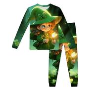 Generisch Costume de la Saint Patrick pour enfants à manches longues pour la Saint Patrick Impression de dessin animé Vêtements d'intérieur Haut pantalon Costume Vêtements décontractés, Vert foncé., 8