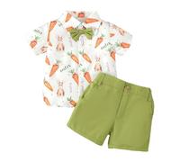 Generisch Costume de lapin de Pâques pour enfant - T-shirt à manches courtes - Short pour tout-petit garçon et fille, vert, 3-4 ans