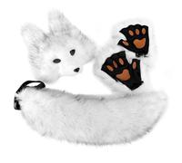 Generisch Costume de loup d'Halloween avec queue de dents de loup réalistes pour fêtes, déguisements, accessoire de masque idéal pour les nuits effrayantes (blanc, taille unique)
