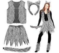 Generisch Costume de loup-garou sauvage pour enfant - Avec serre-tête de loup-garou, queue de loup, gants, costume de monstre style gilet - Pour les filles - Pour les fêtes d'Halloween, le cosplay