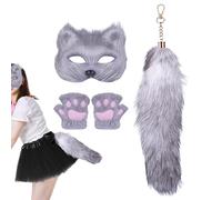 Generisch Costume de loup pour femmes adultes | Costume de jeu de rôle | Accessoires de jeu de rôle mignons gants décoratifs en forme de pattes de pattes masque queue pour Halloween Cosplay Mascarade