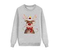 Generisch Costume de Noël à manches longues à carreaux pull sans capuche chemisier pour maman combinaison femme pyjama Noël, gris, XL