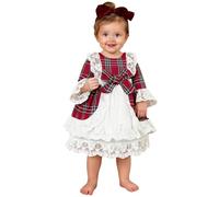 Generisch Costume de Noël pour enfant fille - Élégante robe de fête - Rouge - Plaid floral en dentelle - Applique à manches longues - Costume de Noël - Pour enfants de 6 mois à 5 ans