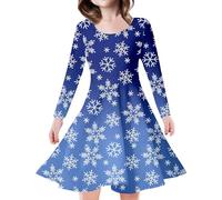 Generisch Costume de Noël pour fille - Robe de baptême - Robe à paillettes - Robe de Noël à manches longues pour bébé fille, bleu, 4-5 ans