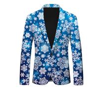 Generisch Costume de Noël pour homme avec imprimé flocons de neige Père Noël, revers de poche, boutonnière, style 2, bleu, XL