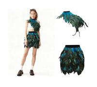 Generisch Costume de paon pour femme - Jupe en tulle bleu et vert - Costume de paon - Cape à plumes - Cape en plumes - Écharpe en plumes et jupe de paon pour femme - Costume de carnaval - Cosplay