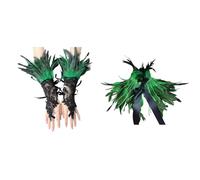 Generisch Costume de paon pour femme, manchettes en plumes, boa à plumes, col à plumes, oiseau, cape en plumes, accessoires gothiques, costume de chouette, costume de rabat, cape de plumes de paon