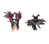 Generisch Costume de paon pour femme, manchettes en plumes, boa à plumes, col à plumes, oiseau, cape en plumes, accessoires gothiques, costume de chouette, costume de rabat, cape de plumes de paon