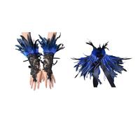 Generisch Costume de paon pour femme, manchettes en plumes, boa à plumes, col à plumes, oiseau, cape en plumes, accessoires gothiques, costume de chouette, costume de rabe, cape de plumes de paon