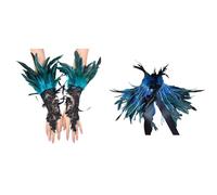 Generisch Costume de paon pour femme, manchettes en plumes, boa à plumes, col à plumes, oiseau, cape en plumes, accessoires gothiques, costume de chouette, costume de rabe, cape de plumes de paon